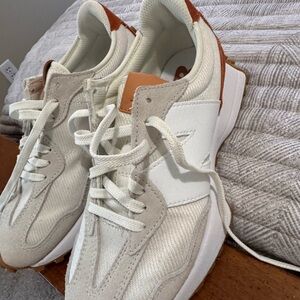 New Balance White and Tan Athletic Shoes